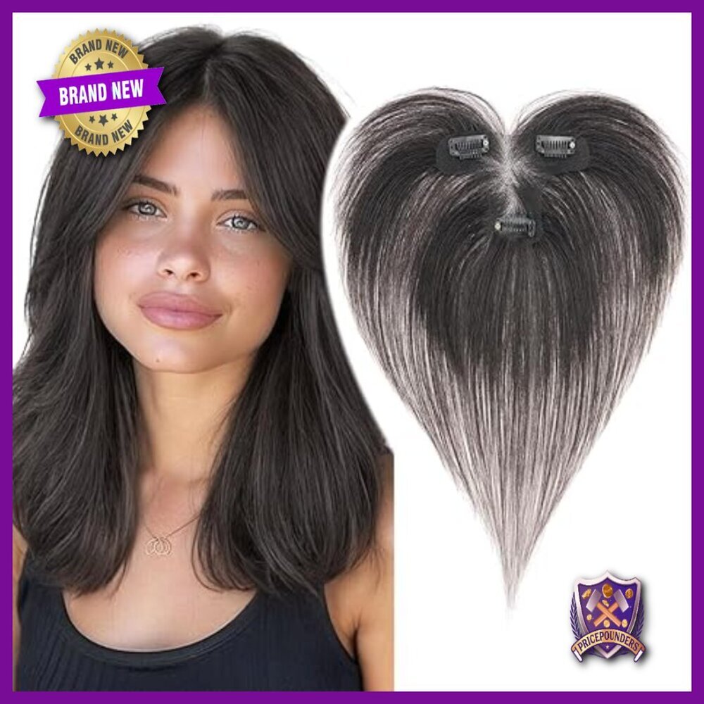 Real Human Hair Topper with Side Bangs, Thin Lace Base, 11 Inch